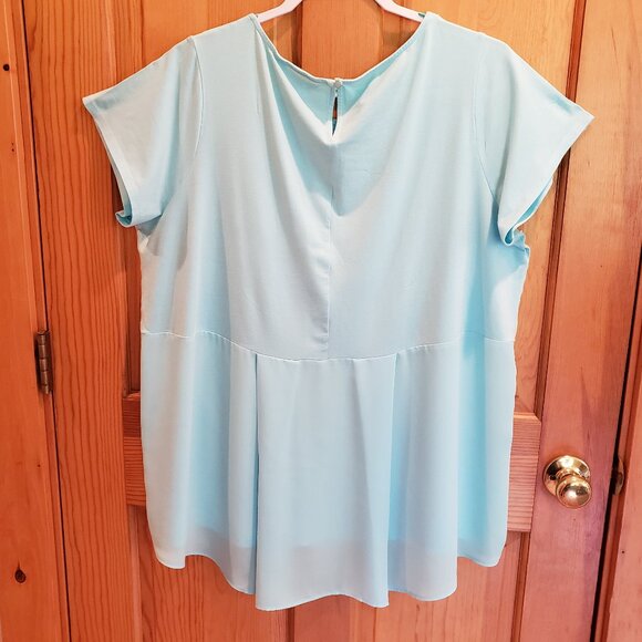 Lands' End Women's Aqua Blue Hi-Low Cotton Blend Short Sleeve Top, Size: 1X - Picture 5 of 16